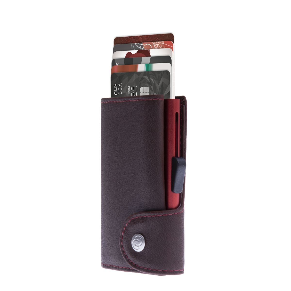 C-Secure Aluminum Card Holder with Genuine Leather and Coin Pouch - Auburn Brown